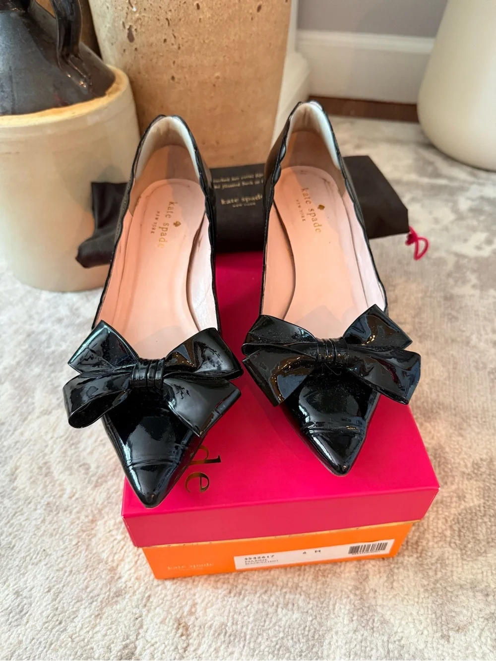 kate spade Black Patent Bow Pointed-Toe kitten heel